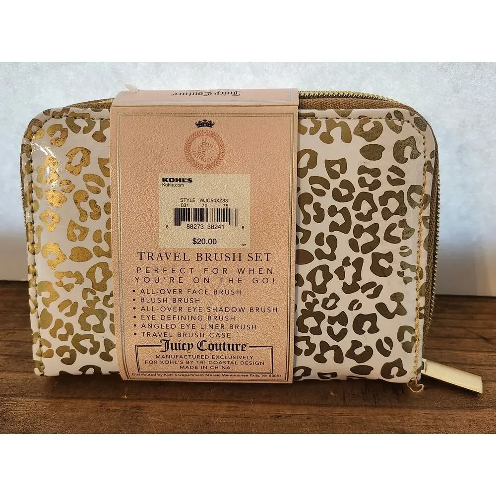 Juicy Couture Insta Glam Limited Edition Travel Brush Set Leopard Zip Case NWT
